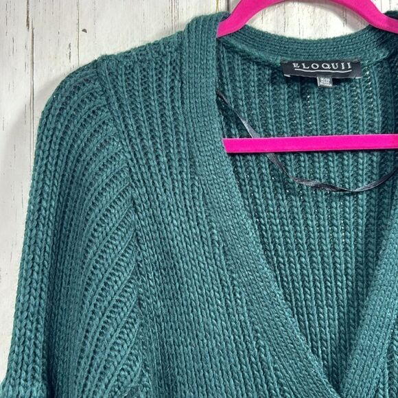 ELOQUII Dark Green Ribbed Button Front Sweater Dress Cozy Chic Minimalist Soft - Picture 2 of 16